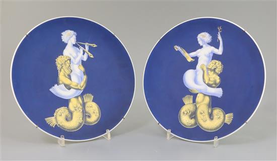 Giovanni Gariboldi (1908-71) for Richard Ginori, a pair of Sirene and Tritone dishes, c.1941, D. 24cm